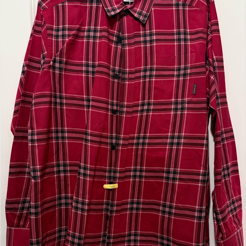 Columbia Men's Red and Black Plaid Button Down Shirt